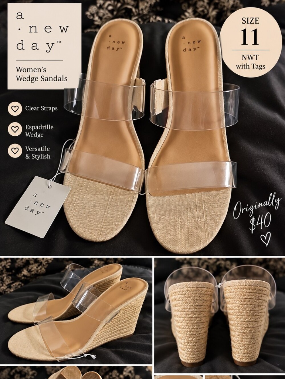 a new day Clear Strap Espadrille Wedge Sandals in Natural/Clear